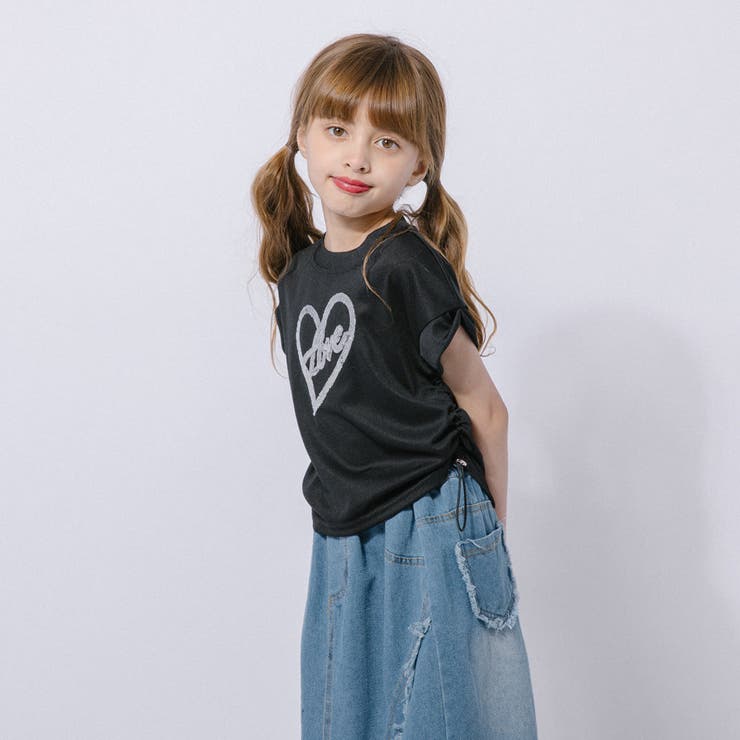 【2点セット】サイドギャザーハートTシャツ＋アシンメトリーダメージデニムスカート | URBAN CHERRY | 詳細画像14 