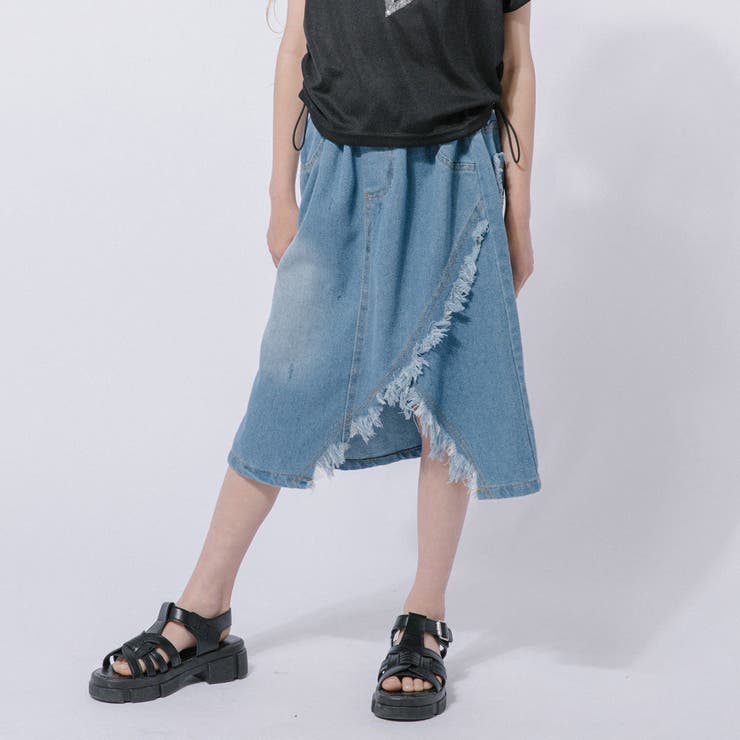 【2点セット】サイドギャザーハートTシャツ＋アシンメトリーダメージデニムスカート | URBAN CHERRY | 詳細画像18 