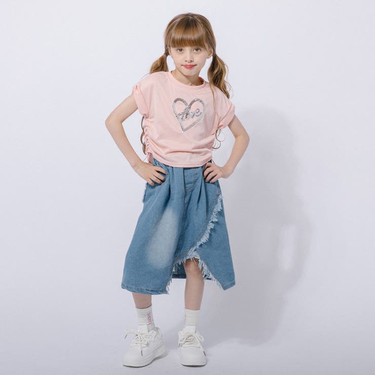 【2点セット】サイドギャザーハートTシャツ＋アシンメトリーダメージデニムスカート | URBAN CHERRY | 詳細画像22 