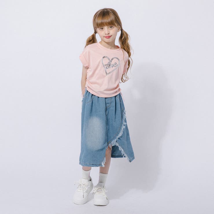 【2点セット】サイドギャザーハートTシャツ＋アシンメトリーダメージデニムスカート | URBAN CHERRY | 詳細画像23 