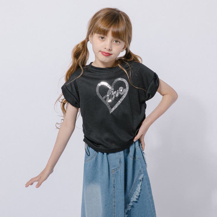 【2点セット】サイドギャザーハートTシャツ＋アシンメトリーダメージデニムスカート | URBAN CHERRY | 詳細画像3 