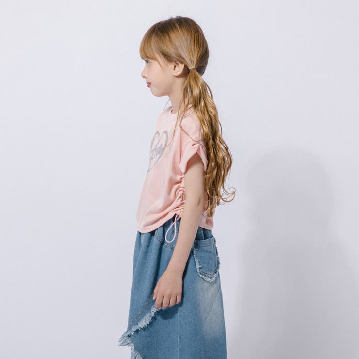 【2点セット】サイドギャザーハートTシャツ＋アシンメトリーダメージデニムスカート | URBAN CHERRY | 詳細画像9 