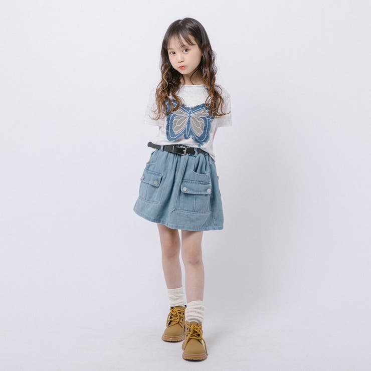 【2点セット】バタフライデザインミニTシャツ＋フロントポケットデニムスカート | URBAN CHERRY | 詳細画像15 