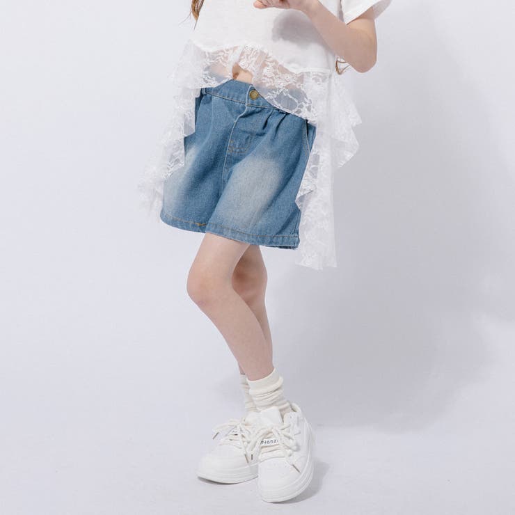 【2点セット】レースフリルドッキングキャットプリントTシャツ＋デニムショートパン… | URBAN CHERRY | 詳細画像12 
