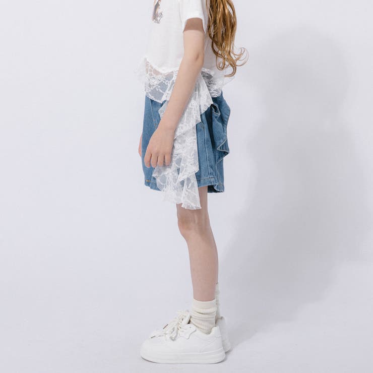 【2点セット】レースフリルドッキングキャットプリントTシャツ＋デニムショートパン… | URBAN CHERRY | 詳細画像13 