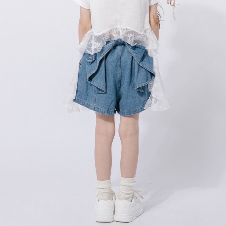 【2点セット】レースフリルドッキングキャットプリントTシャツ＋デニムショートパン… | URBAN CHERRY | 詳細画像14 