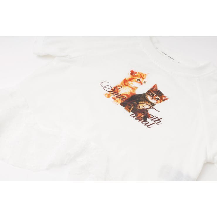 【2点セット】レースフリルドッキングキャットプリントTシャツ＋デニムショートパン… | URBAN CHERRY | 詳細画像18 