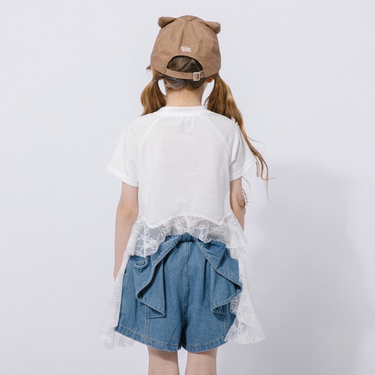 【2点セット】レースフリルドッキングキャットプリントTシャツ＋デニムショートパン… | URBAN CHERRY | 詳細画像7 