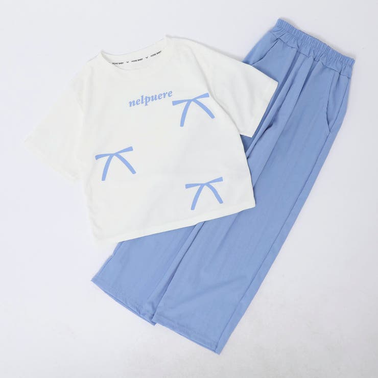 【2点セット】リボンプリントオーバーサイズTシャツ＋カラーストレートパンツ | URBAN CHERRY | 詳細画像2 