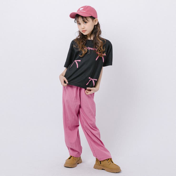 【2点セット】リボンプリントオーバーサイズTシャツ＋カラーストレートパンツ | URBAN CHERRY | 詳細画像23 