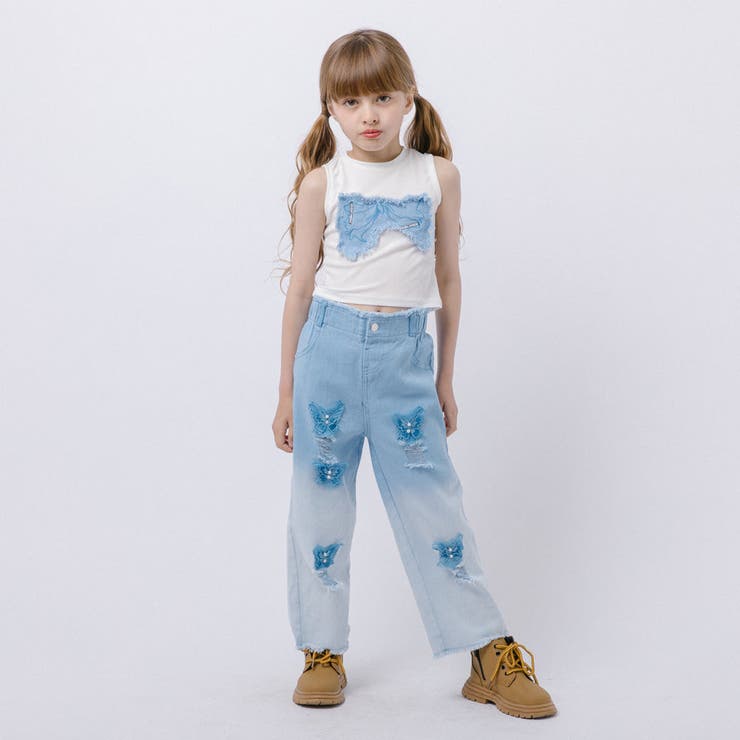 【2点セット】バタフライデザインタンクトップ＋グラデーションダメージデニムパンツ | URBAN CHERRY | 詳細画像28 