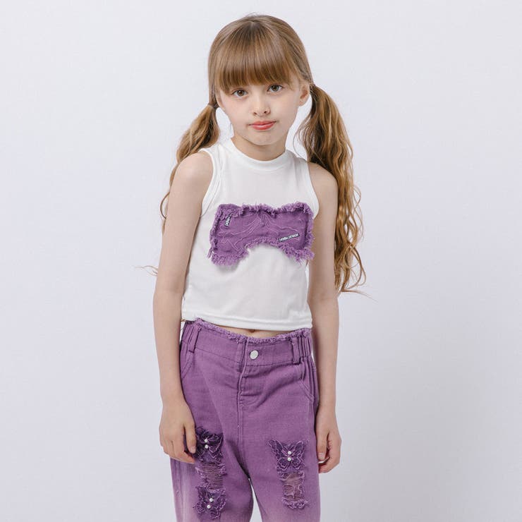 【2点セット】バタフライデザインタンクトップ＋グラデーションダメージデニムパンツ | URBAN CHERRY | 詳細画像3 