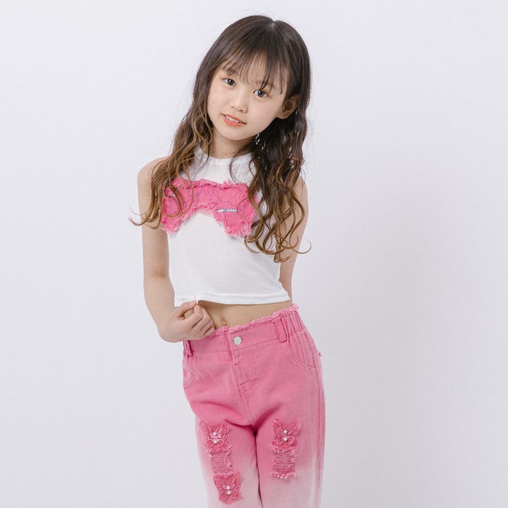 【2点セット】バタフライデザインタンクトップ＋グラデーションダメージデニムパンツ | URBAN CHERRY | 詳細画像4 