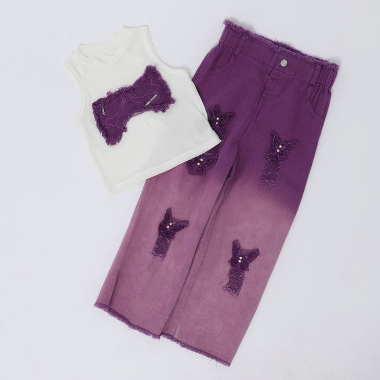 【2点セット】バタフライデザインタンクトップ＋グラデーションダメージデニムパンツ | URBAN CHERRY | 詳細画像6 