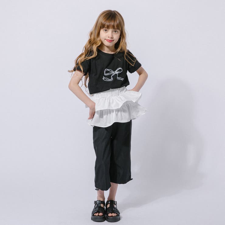 【2点セット】リボンプリントクロップドTシャツ＋フリルドッキングパンツ | URBAN CHERRY | 詳細画像16 