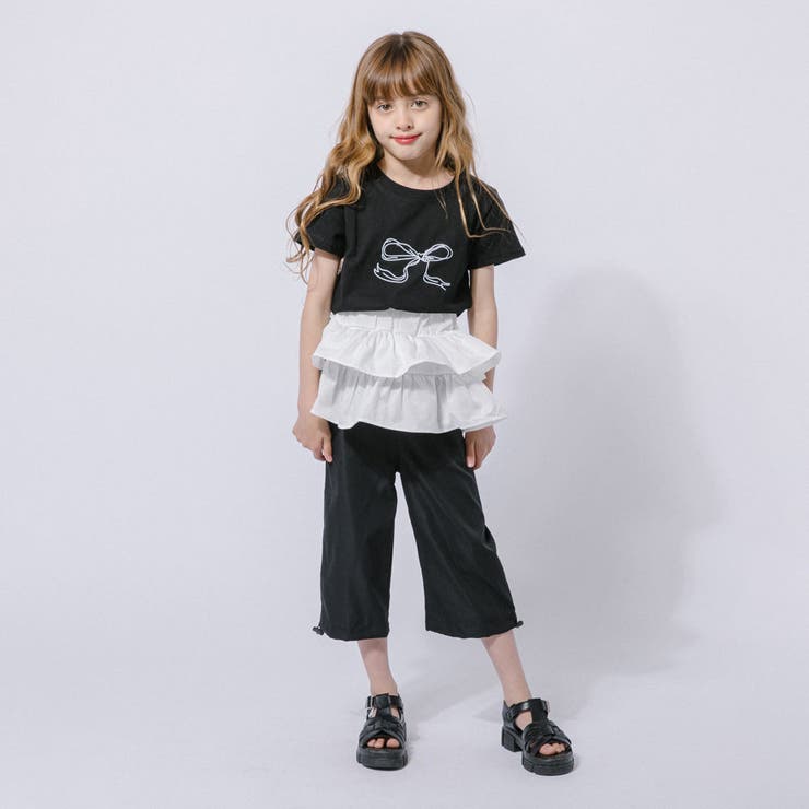 【2点セット】リボンプリントクロップドTシャツ＋フリルドッキングパンツ | URBAN CHERRY | 詳細画像17 