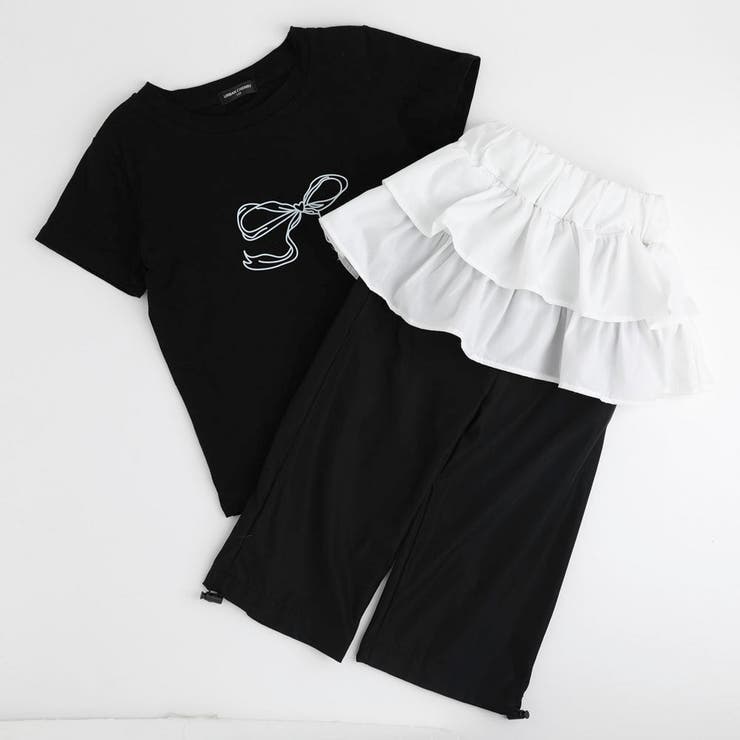 【2点セット】リボンプリントクロップドTシャツ＋フリルドッキングパンツ | URBAN CHERRY | 詳細画像2 