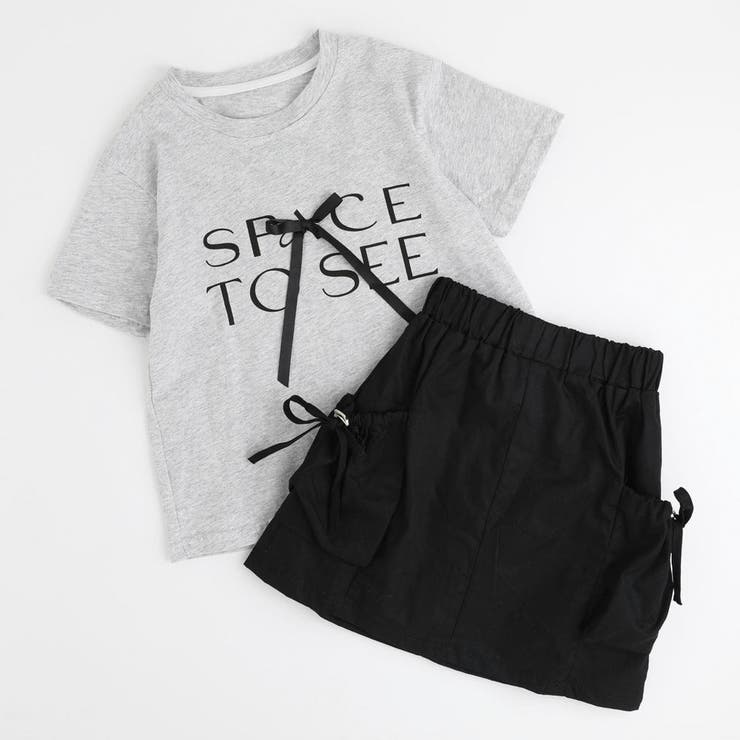 【2点セット】フレンチロゴプリントリボンTシャツ＋カーゴミニスカート | URBAN CHERRY | 詳細画像2 
