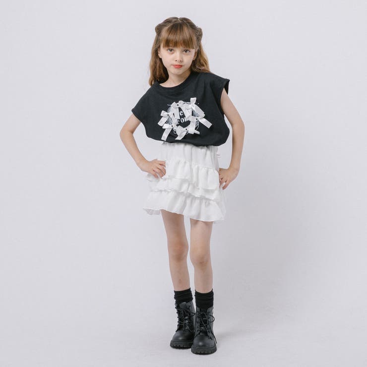【2点セット】パールリボンフレンチスリーブTシャツ＋ティアードスカート | URBAN CHERRY | 詳細画像19 