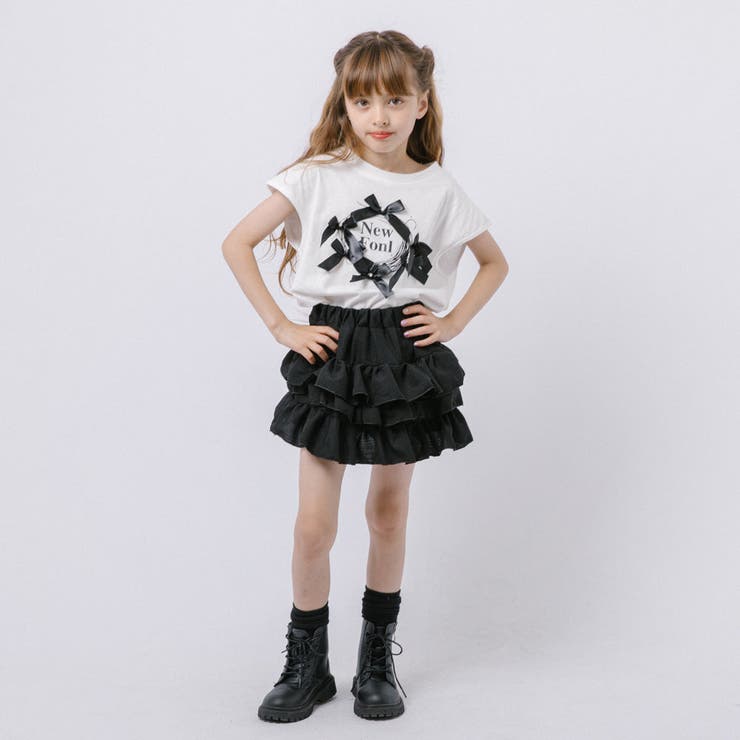 【2点セット】パールリボンフレンチスリーブTシャツ＋ティアードスカート | URBAN CHERRY | 詳細画像42 