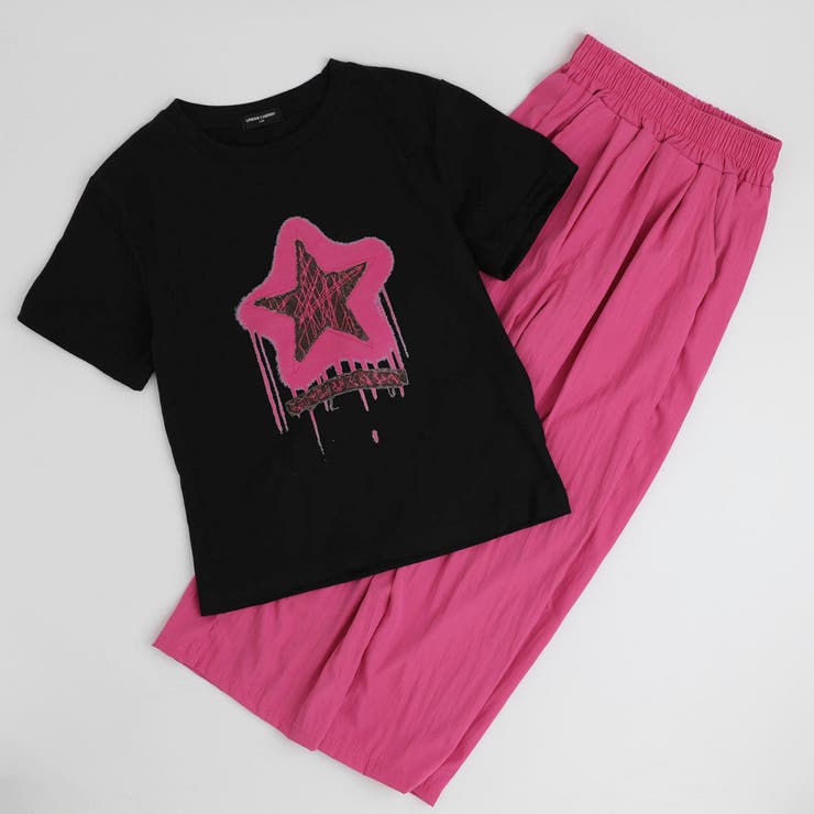 【2点セット】フロントネオンスタープリントTシャツ＋カラーストレートパンツ | URBAN CHERRY | 詳細画像2 