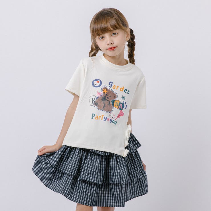 【2点セット】サイドスリットプリントTシャツ＋チェックティアードスカート | URBAN CHERRY | 詳細画像1 