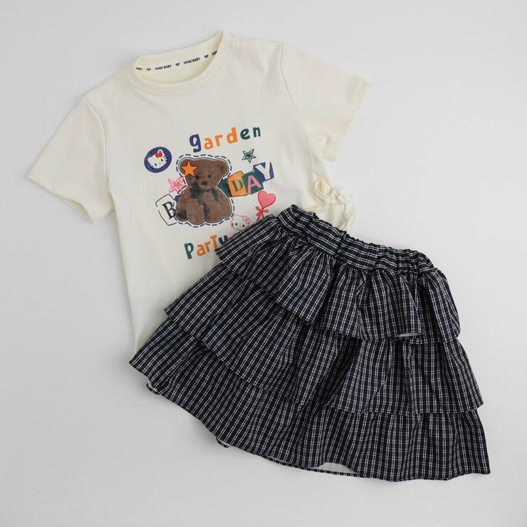 【2点セット】サイドスリットプリントTシャツ＋チェックティアードスカート | URBAN CHERRY | 詳細画像2 