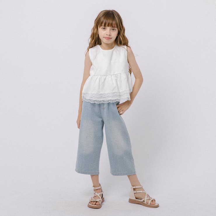 【2点セット】ノースリーブレースペプラムトップス＋デニムパンツ | URBAN CHERRY | 詳細画像3 