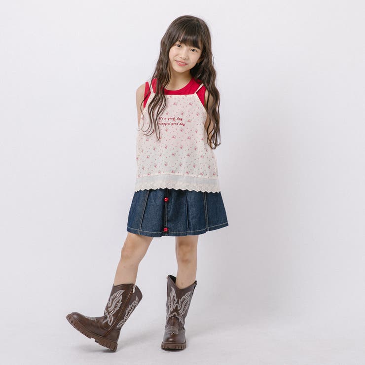 【3点セット】ノースリーブトップス＋フラワーキャミ＋デニムスカート | URBAN CHERRY | 詳細画像15 