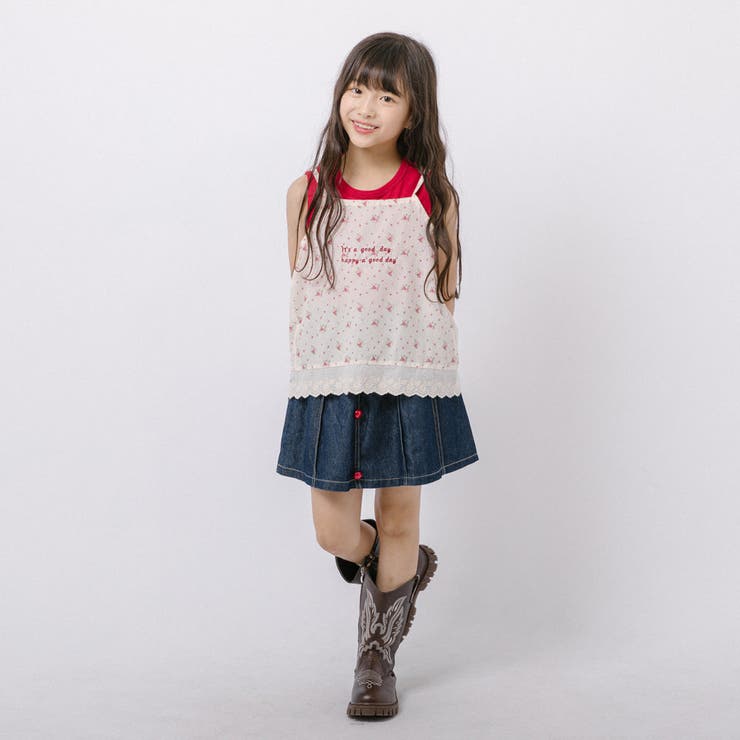 【3点セット】ノースリーブトップス＋フラワーキャミ＋デニムスカート | URBAN CHERRY | 詳細画像3 
