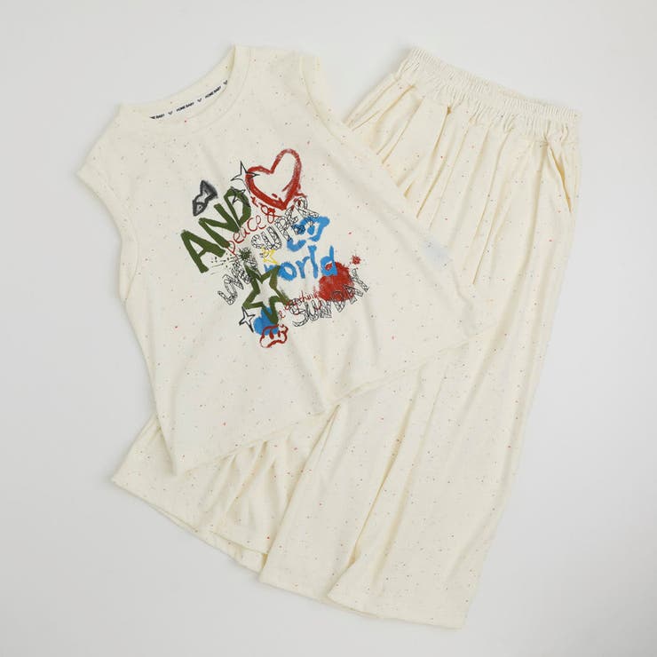 【2点セット】ペイントライクプリントノースリーブトップス＋リラックスパンツ | URBAN CHERRY | 詳細画像2 