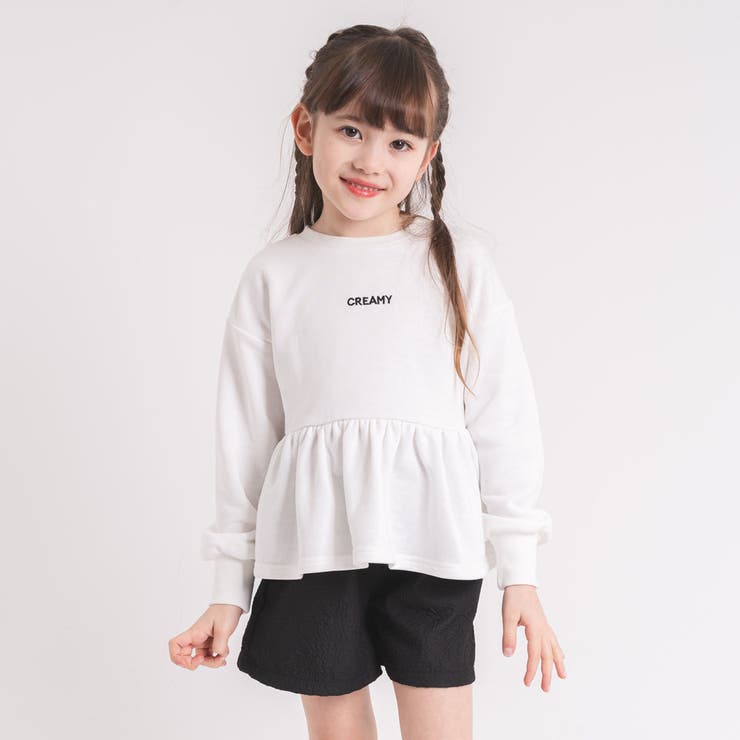 フロントロゴ刺繍ペプラムスウェットトップス[品番：VINK0002391