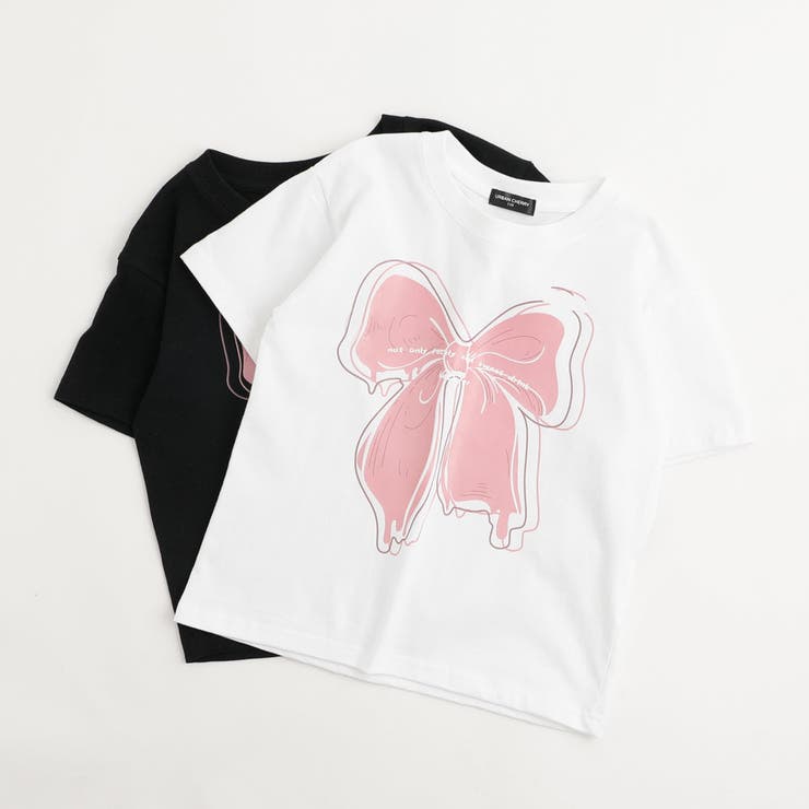 フロントビッグリボンプリントTシャツ[品番：VINK0002562