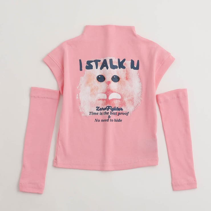 2点セット】フレンチスリーブキャットプリントTシャツ＋アームカバー 