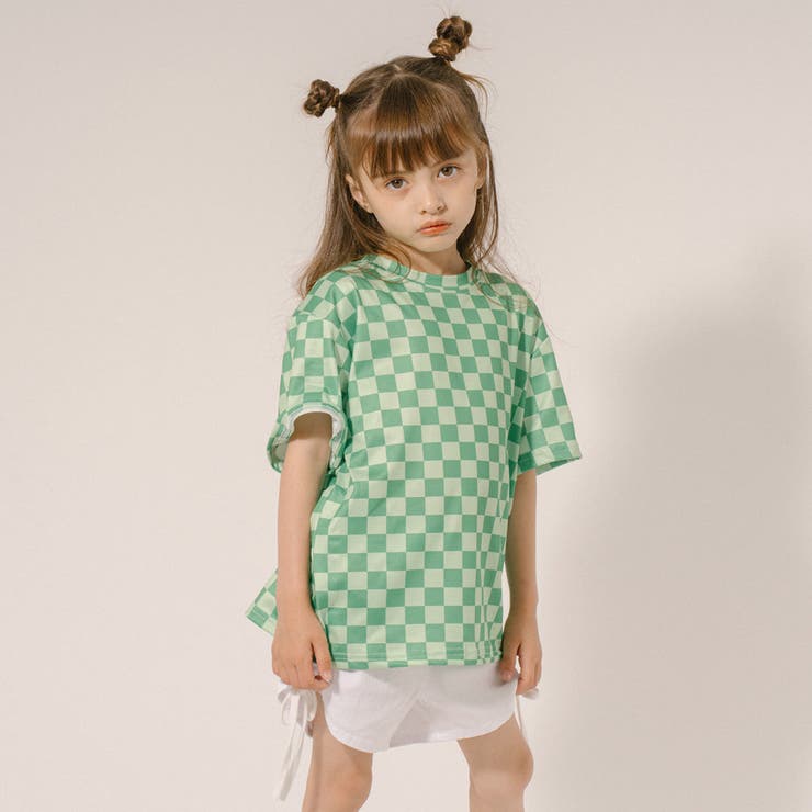 ブロックチェックデザインオーバーサイズTシャツ[品番