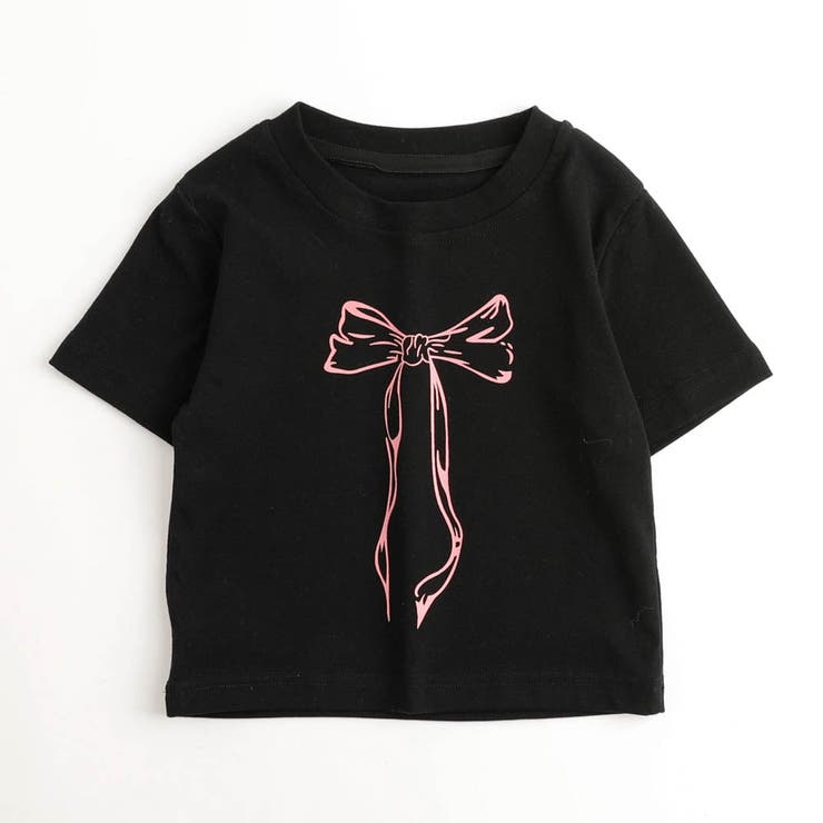 クロップドイラストリボンプリントTシャツ[品番：VINK0002808]｜URBAN