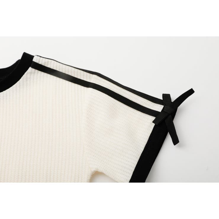 さらっと触感】ワッフルリボンラインクロップドTシャツ[品番 さらっと触感】ワッフルリボンラインクロップドTシャツ[品番
