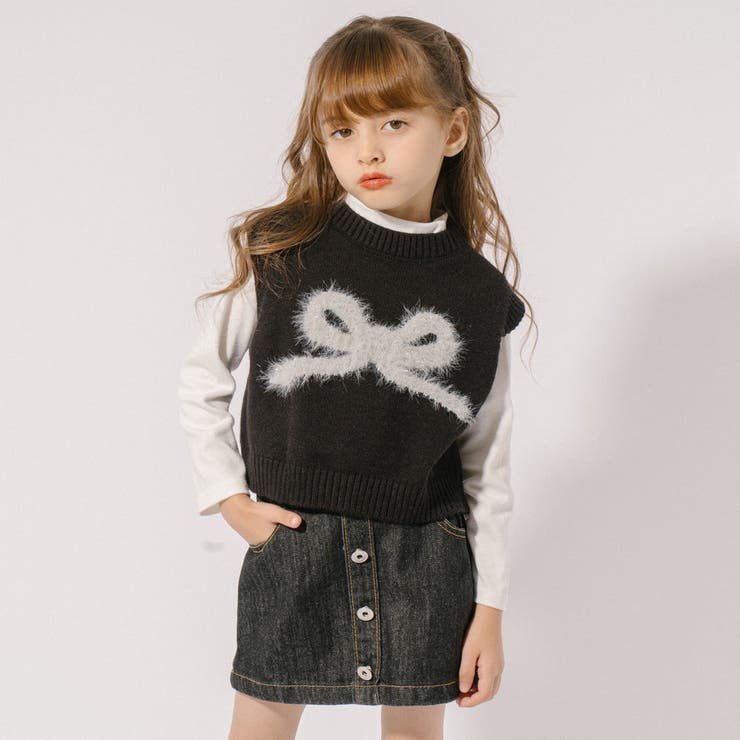 シャギーリボンデザインニットベスト[品番：VINK0003052]｜URBAN