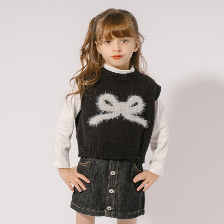 シャギーリボンデザインニットベスト[品番：VINK0003052]｜URBAN