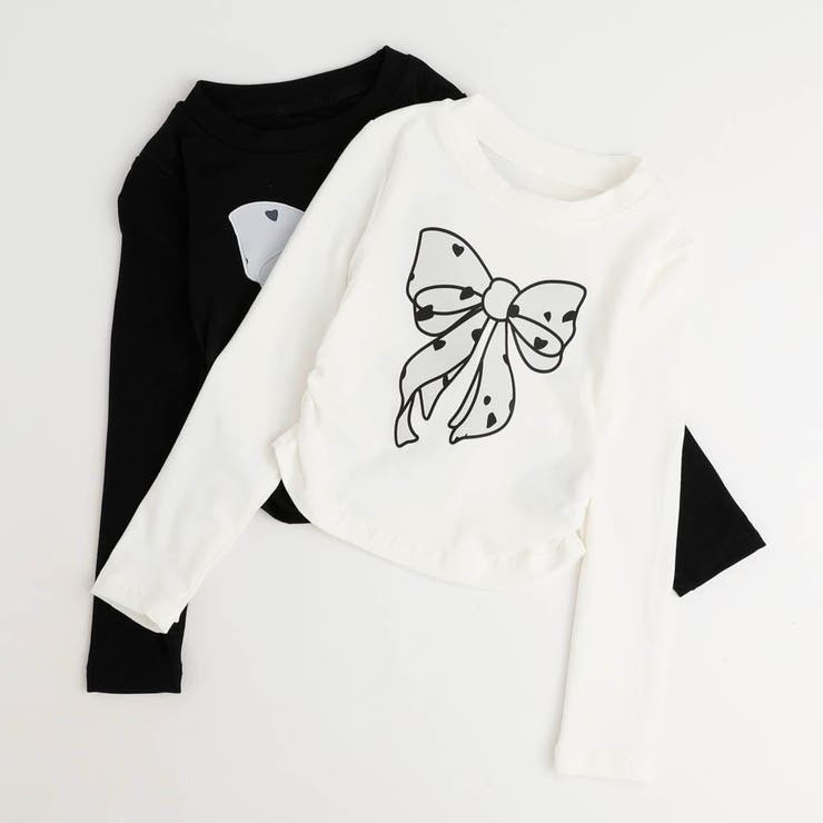 ハートデザインリボンプリントロングTシャツ[品番：VINK0003140