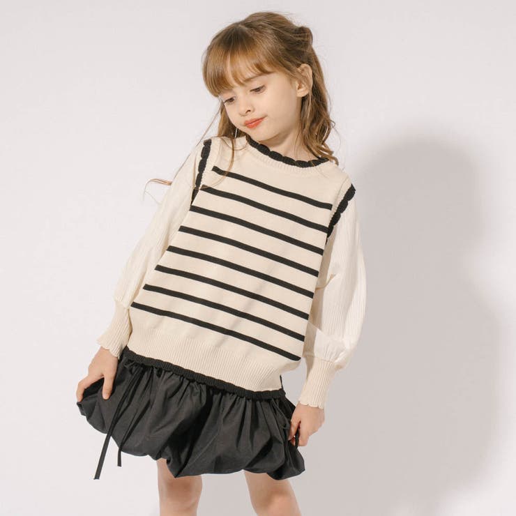 ボーダーニットベストドッキングトップス[品番：VINK0003136