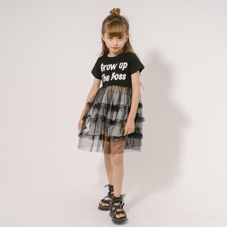 プリント切り替えシアーティアードTシャツワンピース[品番