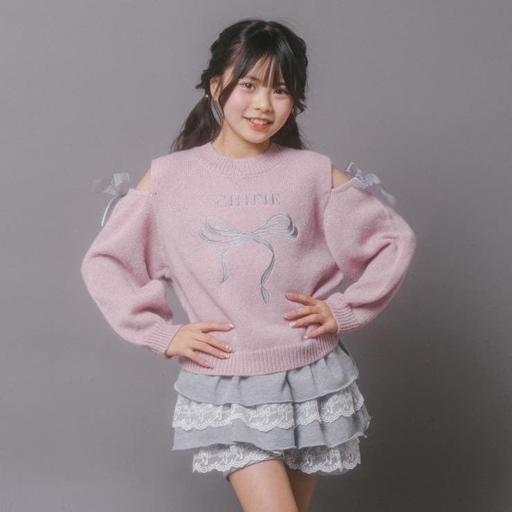 【CHIPIE/シピ】カットショルダーリボン刺繍ニット | URBAN CHERRY | 詳細画像5 