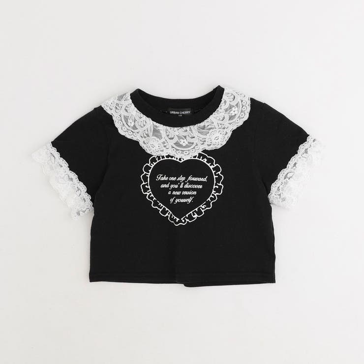 【綿100％/吸水速乾】レースフリルフレンチハートプリントクロップドTシャツ | URBAN CHERRY | 詳細画像10 