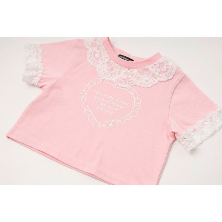 【綿100％/吸水速乾】レースフリルフレンチハートプリントクロップドTシャツ | URBAN CHERRY | 詳細画像42 