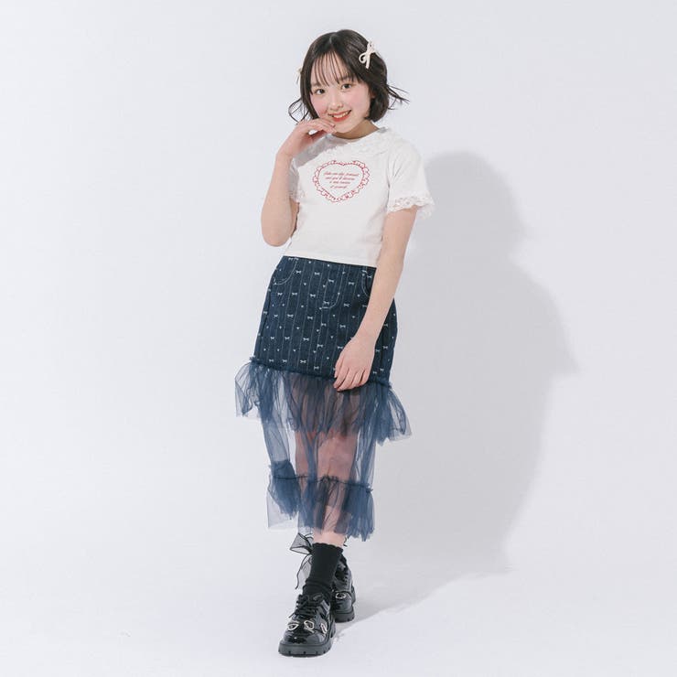 【綿100％/吸水速乾】レースフリルフレンチハートプリントクロップドTシャツ | URBAN CHERRY | 詳細画像57 