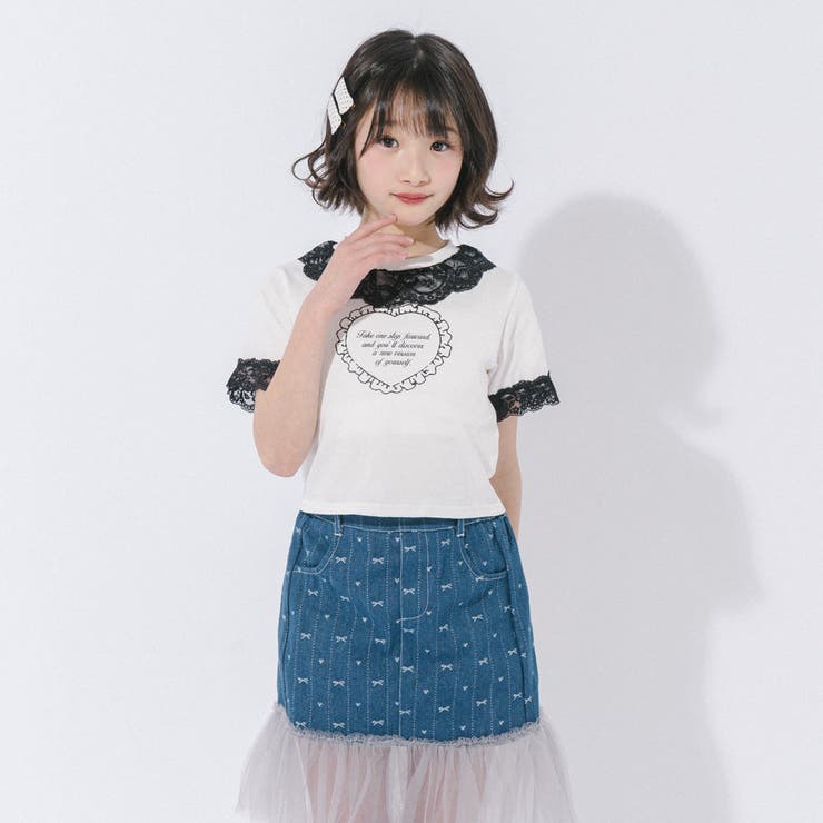【綿100％/吸水速乾】レースフリルフレンチハートプリントクロップドTシャツ | URBAN CHERRY | 詳細画像62 