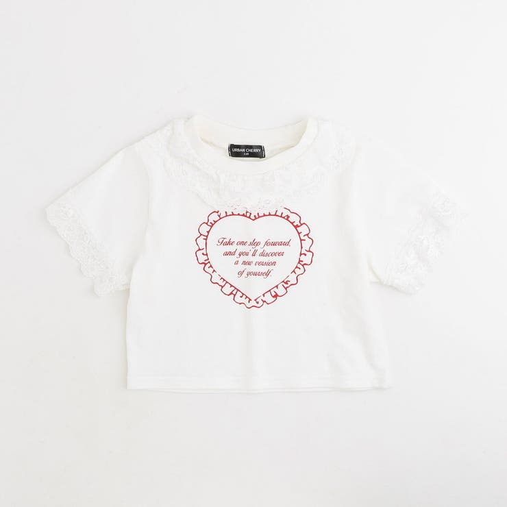 【綿100％/吸水速乾】レースフリルフレンチハートプリントクロップドTシャツ | URBAN CHERRY | 詳細画像7 