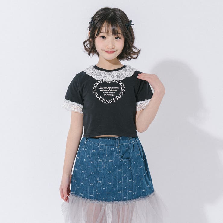 【綿100％/吸水速乾】レースフリルフレンチハートプリントクロップドTシャツ | URBAN CHERRY | 詳細画像71 