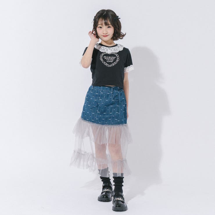 【綿100％/吸水速乾】レースフリルフレンチハートプリントクロップドTシャツ | URBAN CHERRY | 詳細画像73 